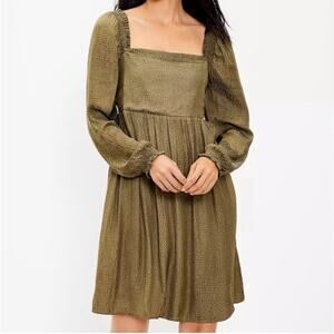 Loft Smocked Square Neck Ruffle Sleeve Midi Dress Size Medium New with Tags